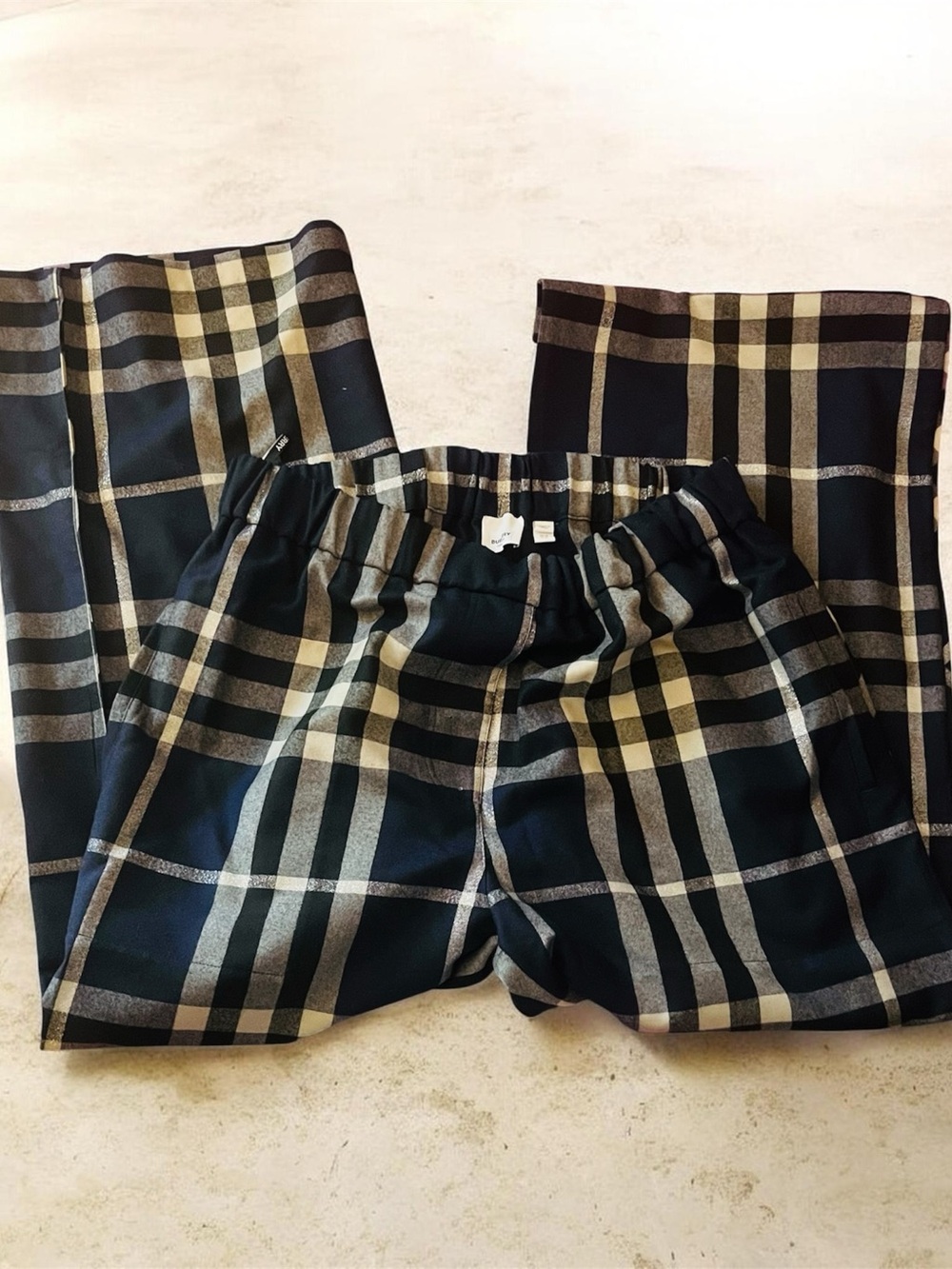 Burberry Blue and Gray Plaid Wide-Leg Pants